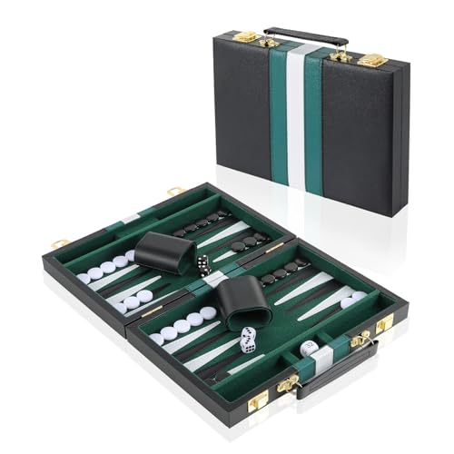 11 Zoll Backgammon-Set für 2 Spieler, Backgammon Koffer mit komplettem Zubehör, Tragbares Reisespielset Backgammon mit Tragegriff Backgammon Sets für Erwachsene (Grüner) von Vehipa