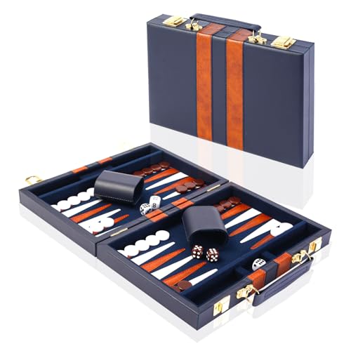 Backgammon-Set für 2 Spieler, 11 Zoll Backgammon Koffer mit komplettem Zubehör, Tragbares Reisespielset Backgammon mit Tragegriff Backgammon Sets für Erwachsene (Marineblau) von Vehipa