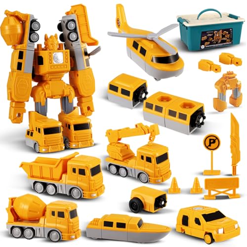 Magnetischer Verformung Roboter 35 Teiliges Set Engineering Baustellenfahrzeuge Auto Puzzleblöcke Bausteine Zusammengebaut Spielzeugset mit Aufbewahrungsbox für 3-9 Jungen Mädchen Kinder von Vehoukli