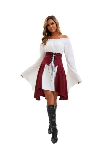 Damen Mittelalter Piratenkostüm Set Mittelalter Kleid mit Piraten Korsett Oberteil Rock Faschingskostüm für Halloween Karneval Cosplay Rot L Damen Mittelalter Piratenkostüm Set Mittelalter Kleid mit Piraten Korsett Oberteil Rock Faschingskostüm für Halloween Karneval Cosplay Rot L von Velcoxplay