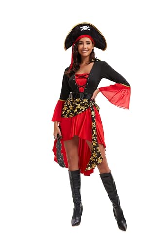 Piratenkostüm Damen, Erwachsenenkostüm Piratin Set mit Kleid, Piraten Kopftuch, Gürtel für Halloween Karneval Cosplay S Piratenkostüm Damen, Erwachsenenkostüm Piratin Set mit Kleid, Piraten Kopftuch, Gürtel für Halloween Karneval Cosplay S von Velcoxplay