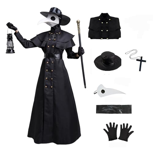 Velcoxplay 6 Stück Pestdoktor Kostüm Set, Mittelalter Steampunk Pestarzt Halloween Kostüm mit Pestdoktor Accessoire Set Schwarz L von Velcoxplay