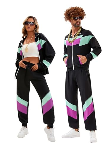 Velcoxplay 80er Jahre Kostüm Damen Trainingsanzug Disco, 80er 90er Retro Anzug Jacke Hose Anzug Style Jogginganzug für Karneval Faschingskostüm Schwarz XL Velcoxplay 80er Jahre Kostüm Damen Trainingsanzug Disco, 80er 90er Retro Anzug Jacke Hose Anzug Style Jogginganzug für Karneval Faschingskostüm Schwarz XL von Velcoxplay