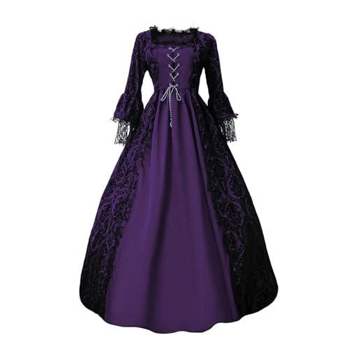 Velcoxplay Damen Mittelalterliche Viktorianischen Königin Kleid Langarm Mittelalter Renaissance kostüm Gothic Lolita Party Rokoko Puffärmel Maxikleid Purple L von Velcoxplay