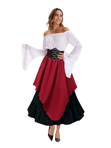 Velcoxplay Damen Schulterfrei Renaissance Mittelalter Kleid, Viktorianisches Königin Kostüm Gotisch Retro Maxikleid Karneval Halloween Party Kostüm Rot M Velcoxplay Damen Schulterfrei Renaissance Mittelalter Kleid, Viktorianisches Königin Kostüm Gotisch Retro Maxikleid Karneval Halloween Party Kostüm Rot M von Velcoxplay