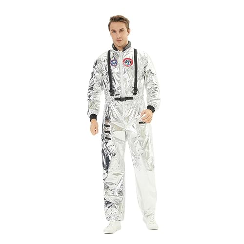 Velcoxplay Herren Astronaut Kostüm Weltraum Raumfahrer Astronauten-Anzug Spaceman Overall Outfit Silber L von Velcoxplay