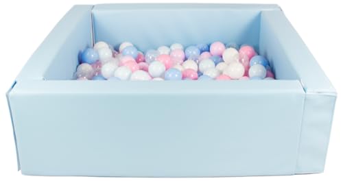 Bällebad Bällepool Bällebecken Spielbecken Kinderpool quadratisch 200 Bälle (Farbe des Pools/der Bälle: hellblau/weiß, transparent, hellblau, rosa, pink (Pastell), blau (Pastell)) von Velinda