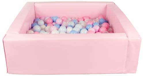 Bällebad Bällepool Bällebecken Spielbecken Kinderpool quadratisch 200 Bälle (Farbe des Pools/der Bälle: rosa/weiß, transparent, hellblau, rosa, pink (Pastell), blau (Pastell)) von Velinda