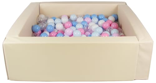 Bällebad Bällepool Bällebecken Spielbecken Kinderpool quadratisch 300 Bälle (Farbe des Pools/der Bälle: cappuccinofarben/weiß, transparent, hellblau, rosa, pink (Pastell), blau (Pastell)) von Velinda