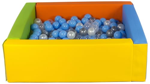 Bällebad Bällepool Bällebecken Spielbecken Kinderpool quadratisch 300 Bälle (Farbe des Pools/der Bälle: gelb, grün, blau, orange/perlweiß, transparent, hellblau, silberfarben) von Velinda