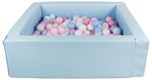 Bällebad Bällepool Bällebecken Spielbecken Kinderpool quadratisch 300 Bälle (Farbe des Pools/der Bälle: hellblau/weiß, transparent, hellblau, rosa, pink (Pastell), blau (Pastell)) von Velinda