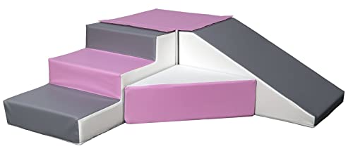 Velinda 4 Großbausteine Schaumstoffbausteine Softbausteine Rutsche-Set Bausteine EPS+PE (Farbe: weiß,rosa,grau) von Velinda