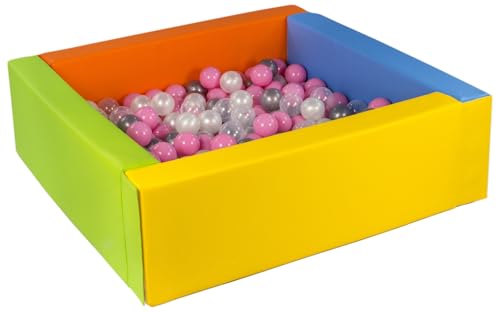 Velinda Bällebad Bällepool Bällebecken Spielbecken Kinderpool quadratisch 200 Bälle (Farbe des Pools/der Bälle: gelb, grün, blau, orange/perlweiß, transparent, rosa, silberfarben) von Velinda