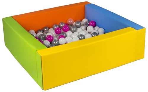 Velinda Bällebad Bällepool Bällebecken Spielbecken Kinderpool quadratisch 200 Bälle (Farbe des Pools/der Bälle: gelb, grün, blau, orange/weiß, transparent, pink, silberfarben) von Velinda