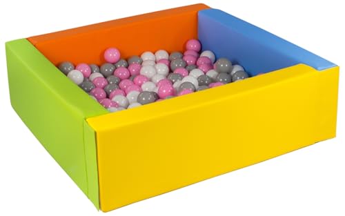 Velinda Bällebad Bällepool Bällebecken Spielbecken Kinderpool quadratisch 200 Bälle (Farbe des Pools/der Bälle: gelb, grün, blau, orange/weiß,rosa,grau) von Velinda