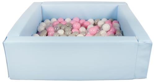 Velinda Bällebad Bällepool Bällebecken Spielbecken Kinderpool quadratisch 200 Bälle (Farbe des Pools/der Bälle: hellblau/weiß, transparent, rosa, grau) von Velinda