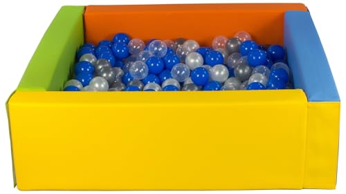 Velinda Bällebad Bällepool Bällebecken Spielbecken Kinderpool quadratisch 300 Bälle (Farbe des Pools/der Bälle: gelb, grün, blau, orange/perlweiß, transparent, blau, silberfarben) von Velinda