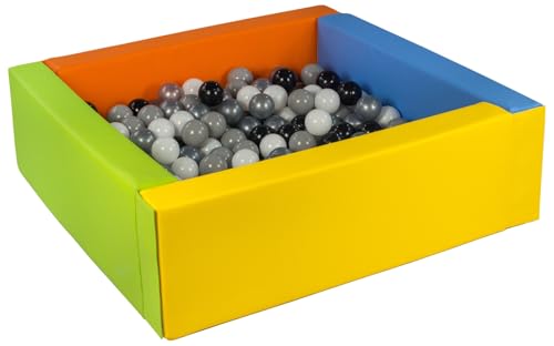 Velinda Bällebad Bällepool Bällebecken Spielbecken Kinderpool quadratisch 300 Bälle (Farbe des Pools/der Bälle: gelb, grün, blau, orange/schwarz, weiß, grau, silberfarben) von Velinda