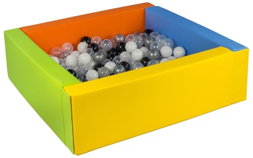 Velinda Bällebad Bällepool Bällebecken Spielbecken Kinderpool quadratisch 300 Bälle (Farbe des Pools/der Bälle: gelb, grün, blau, orange/schwarz, weiß, transparent, silberfarben) von Velinda