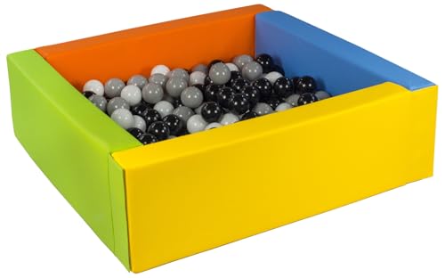 Velinda Bällebad Bällepool Bällebecken Spielbecken Kinderpool quadratisch 300 Bälle (Farbe des Pools/der Bälle: gelb, grün, blau, orange/schwarz,weiß,grau) von Velinda