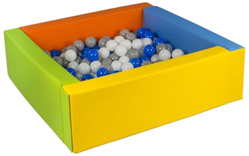 Velinda Bällebad Bällepool Bällebecken Spielbecken Kinderpool quadratisch 300 Bälle (Farbe des Pools/der Bälle: gelb, grün, blau, orange/weiß, blau,grau) von Velinda