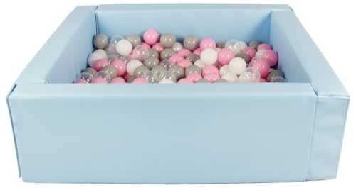 Velinda Bällebad Bällepool Bällebecken Spielbecken Kinderpool quadratisch 300 Bälle (Farbe des Pools/der Bälle: hellblau/weiß, transparent, rosa, grau) von Velinda