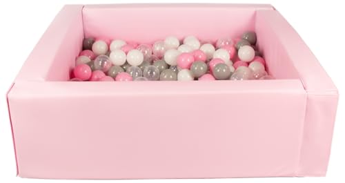 Velinda Bällebad Bällepool Bällebecken Spielbecken Kinderpool quadratisch 300 Bälle (Farbe des Pools/der Bälle: rosa/weiß, transparent, rosa, grau) von Velinda