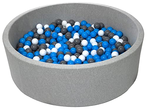 Velinda Bällebad Ballpool Kugelbad Bällchenbad Bällchenpool Kinder-Pool 600 Bälle/O125cm (Farbe der Bälle: weiß, blau, grau) von Velinda