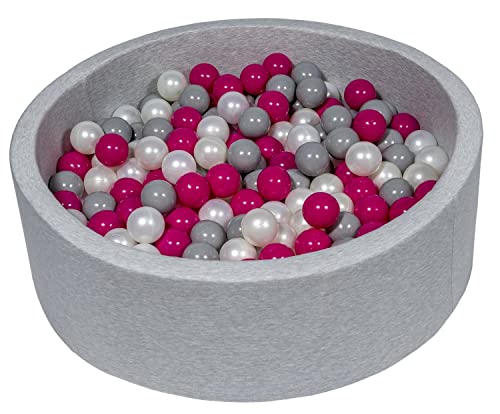 Velinda Bällebad Ballpool Kugelbad Bällchenbad Bällchenpool Kinder Pool mit 200 Bällen (Farbe der Bälle: perlweiß, pink, grau) von Velinda