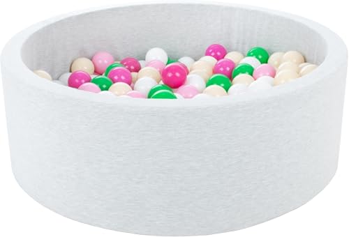 Velinda Bällebad Ballpool Kugelbad Bällchenbad Bällchenpool Kinder Pool mit 200 Bällen (Farbe der Bälle: weiß, grün, rosa, pink, cappuccinofarben) von Velinda