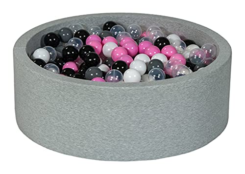 Velinda Bällebad Ballpool Kugelbad Bällchenbad Bällchenpool Kinder Pool mit 450 Bällen (Farbe der Bälle: schwarz, weiß, transparent, rosa, grau) von Velinda