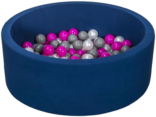 Velinda Bällebad Ballpool Kugelbad Bällchenbad Bällchenpool Pool +150 Bällen dunkelblau (Farbe der Bälle: perlweiß, pink, grau) von Velinda