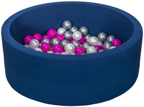 Velinda Bällebad Ballpool Kugelbad Bällchenbad Bällchenpool Pool +150 Bällen dunkelblau (Farbe der Bälle: perlweiß, pink, silberfarben) von Velinda