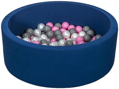 Velinda Bällebad Ballpool Kugelbad Bällchenbad Bällchenpool Pool +150 Bällen dunkelblau (Farbe der Bälle: perlweiß, rosa, grau) von Velinda