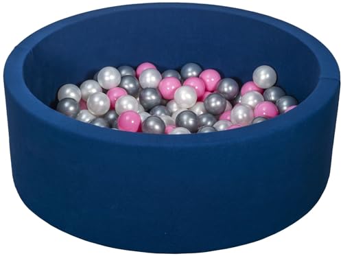 Velinda Bällebad Ballpool Kugelbad Bällchenbad Bällchenpool Pool +150 Bällen dunkelblau (Farbe der Bälle: perlweiß, rosa, silberfarben) von Velinda