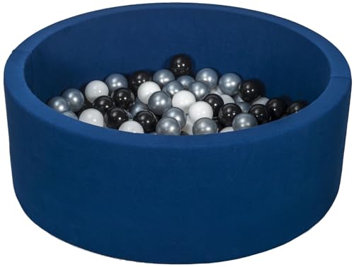 Velinda Bällebad Ballpool Kugelbad Bällchenbad Bällchenpool Pool +150 Bällen dunkelblau (Farbe der Bälle: schwarz, weiß, silberfarben) von Velinda