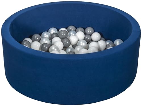 Velinda Bällebad Ballpool Kugelbad Bällchenbad Bällchenpool Pool +150 Bällen dunkelblau (Farbe der Bälle: weiß, perlweiß, grau) von Velinda