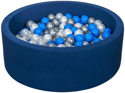 Velinda Bällebad Ballpool Kugelbad Bällchenbad Bällchenpool Pool +200 Bällen dunkelblau (Farbe der Bälle: perlweiß, blau, silberfarben) von Velinda