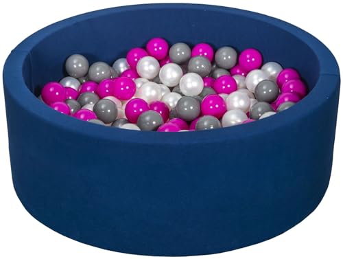 Velinda Bällebad Ballpool Kugelbad Bällchenbad Bällchenpool Pool +200 Bällen dunkelblau (Farbe der Bälle: perlweiß, pink, grau) von Velinda