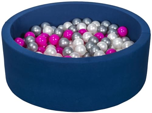 Velinda Bällebad Ballpool Kugelbad Bällchenbad Bällchenpool Pool +200 Bällen dunkelblau (Farbe der Bälle: perlweiß, pink, silberfarben) von Velinda