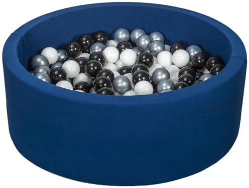 Velinda Bällebad Ballpool Kugelbad Bällchenbad Bällchenpool Pool +200 Bällen dunkelblau (Farbe der Bälle: schwarz, weiß, silberfarben) von Velinda