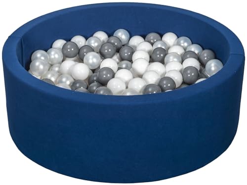 Velinda Bällebad Ballpool Kugelbad Bällchenbad Bällchenpool Pool +200 Bällen dunkelblau (Farbe der Bälle: weiß, perlweiß, grau) von Velinda