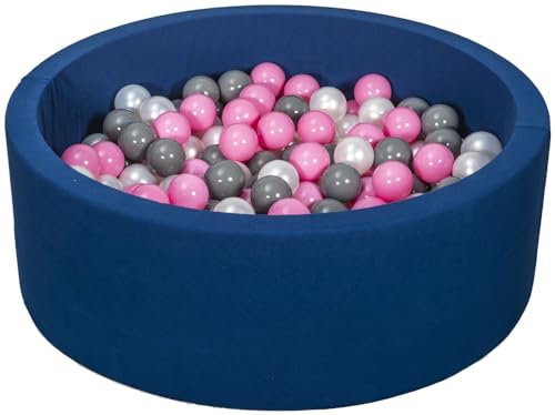 Velinda Bällebad Ballpool Kugelbad Bällchenbad Bällchenpool Pool +300 Bällen dunkelblau (Farbe der Bälle: perlweiß, rosa, grau) von Velinda