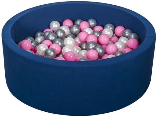 Velinda Bällebad Ballpool Kugelbad Bällchenbad Bällchenpool Pool +300 Bällen dunkelblau (Farbe der Bälle: perlweiß, rosa, silberfarben) von Velinda