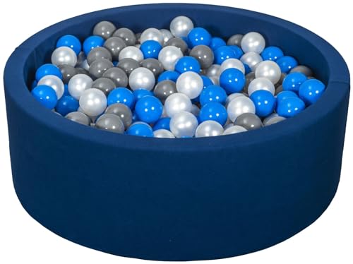 Velinda Bällebad Ballpool Kugelbad Bällchenbad Bällchenpool Pool +450 Bällen dunkelblau (Farbe der Bälle: perlweiß, blau, grau) von Velinda