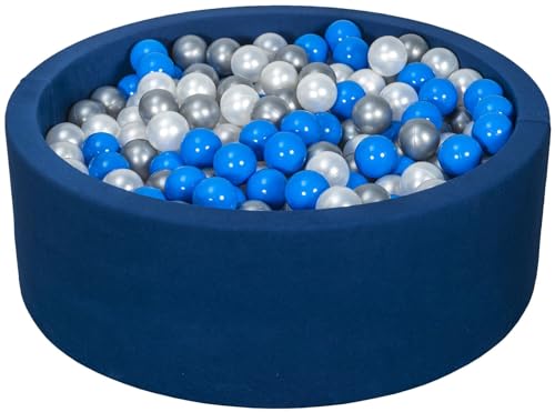 Velinda Bällebad Ballpool Kugelbad Bällchenbad Bällchenpool Pool +450 Bällen dunkelblau (Farbe der Bälle: perlweiß, blau, silberfarben) von Velinda