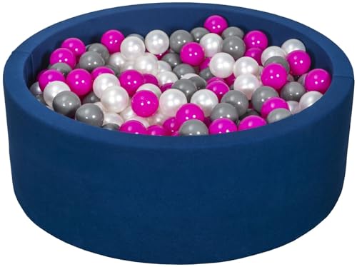 Velinda Bällebad Ballpool Kugelbad Bällchenbad Bällchenpool Pool +450 Bällen dunkelblau (Farbe der Bälle: perlweiß, pink, grau) von Velinda