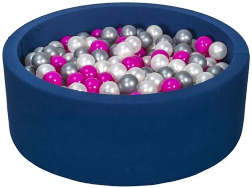 Velinda Bällebad Ballpool Kugelbad Bällchenbad Bällchenpool Pool +450 Bällen dunkelblau (Farbe der Bälle: perlweiß, pink, silberfarben) von Velinda