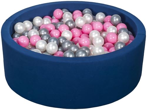 Velinda Bällebad Ballpool Kugelbad Bällchenbad Bällchenpool Pool +450 Bällen dunkelblau (Farbe der Bälle: perlweiß, rosa, silberfarben) von Velinda