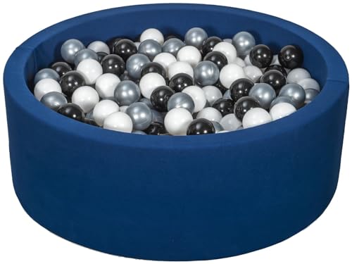 Velinda Bällebad Ballpool Kugelbad Bällchenbad Bällchenpool Pool +450 Bällen dunkelblau (Farbe der Bälle: schwarz, weiß, silberfarben) von Velinda